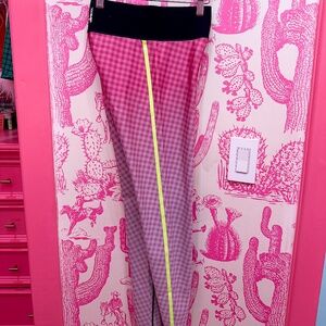 Ultracor Women's Pink Ombré Checked Ankle Leggings w/ neon yellow stripe